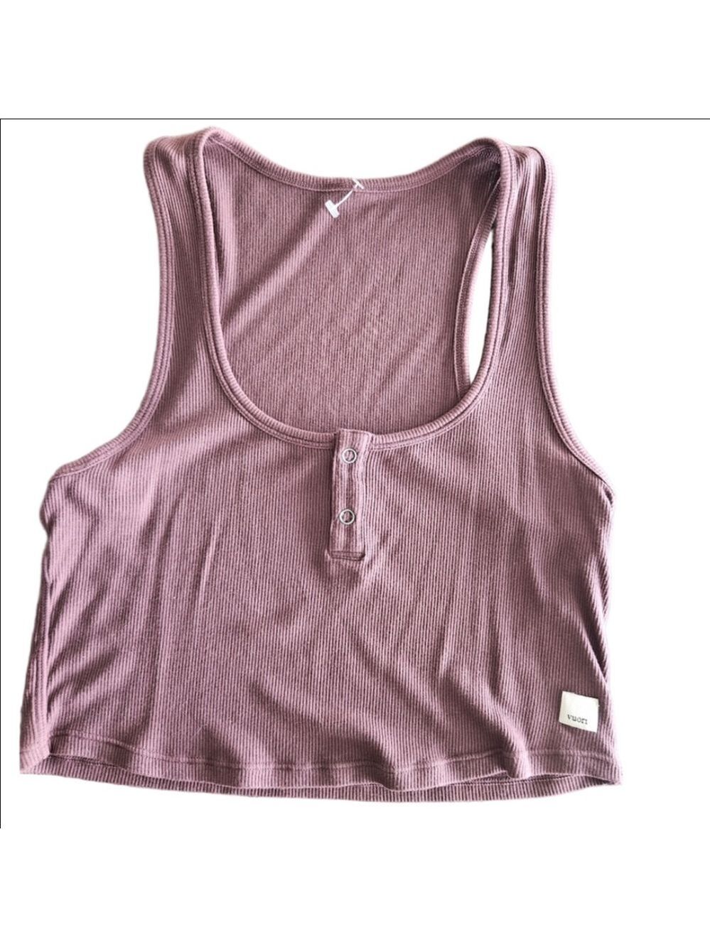 Vuori Rib Crop Tank Top Dusty Mauve XS Henley Athletic Yoga Top New - Picture 2 of 6